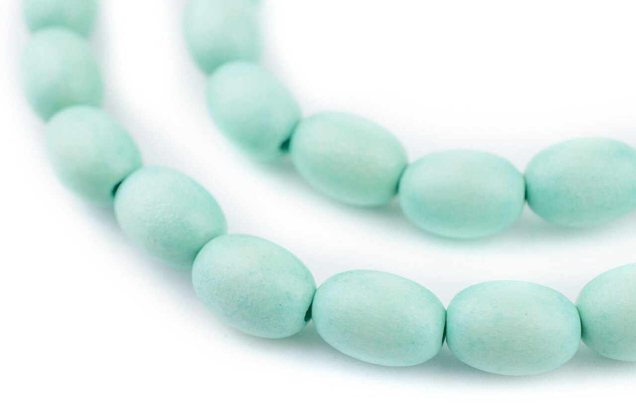 TheBeadChest Pistachio Green Oval Natural Wood Beads (15x10mm): Organic Eco-Friendly Wooden Bead Strand for DIY Jewelry, Crafts, Necklace and Bracelet Making
